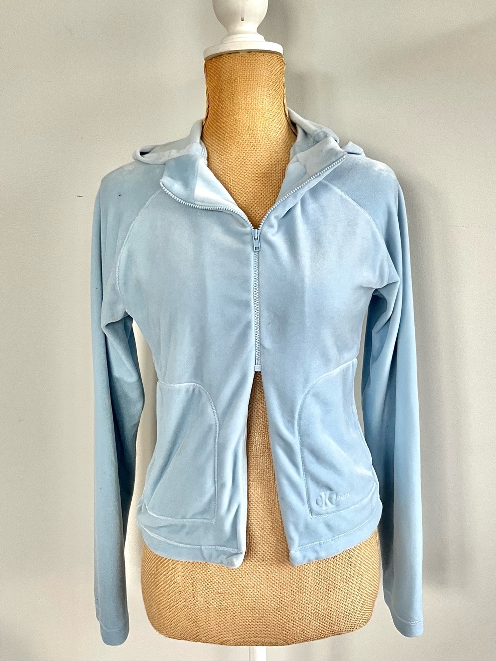 Vintage Y2K Calvin Klein Jeans Baby Blue Velour Zip Hoodie M